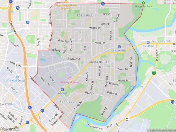 ZipCode 6934 Areas Map for Bassendean - Eden Hill - Ashfield