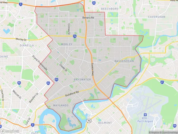 Bayswater Bassendean, Western Australia Polygon Area Map