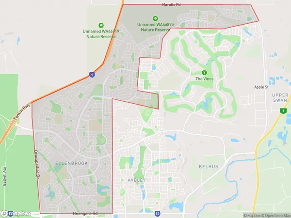 Ellenbrook, Western Australia Polygon Area Map