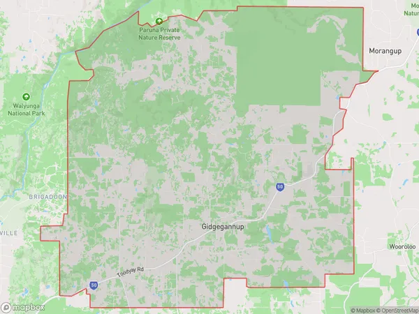 Gidgegannup, Western Australia Polygon Area Map