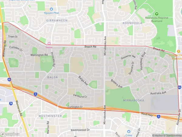 Balga Mirrabooka, Western Australia Polygon Area Map