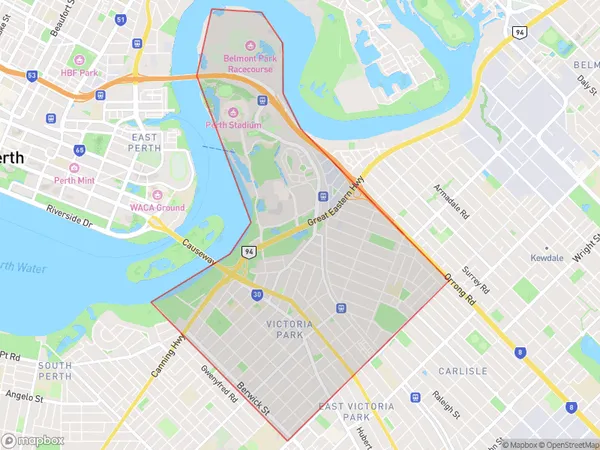 ZipCode 6100 Areas Map for Victoria Park - Lathlain - Burswood