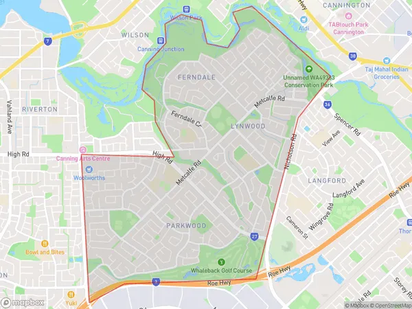 AU PostCode 6147 Suburbs Map for Parkwood - Ferndale - Lynwood