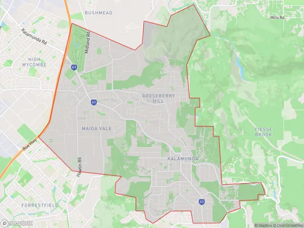 Kalamunda Maida Vale Gooseberry Hill, Western Australia Polygon Area Map