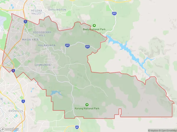 Kalamunda, Western Australia Polygon Area Map