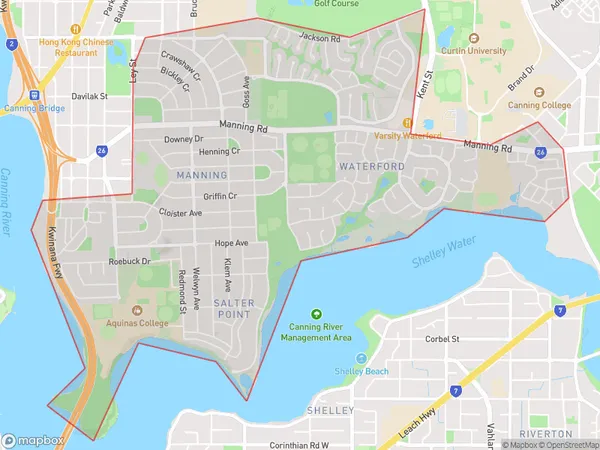 AU PostCode 6152 Suburbs Map for Manning - Waterford