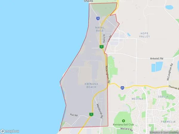 AU PostCode 6165 Suburbs Map for Kwinana Industrial