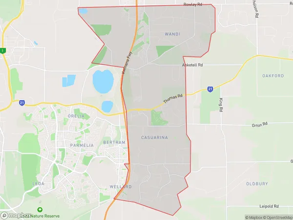 AU PostCode 6170 Suburbs Map for Casuarina - Wandi