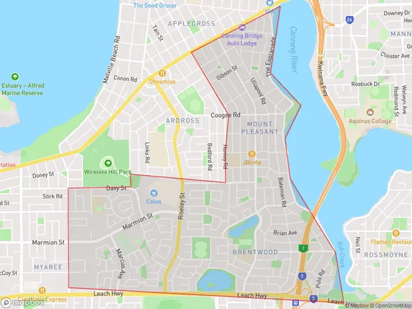 ZipCode 6154 Areas Map for Booragoon