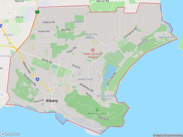 Albany, Western Australia Polygon Area Map