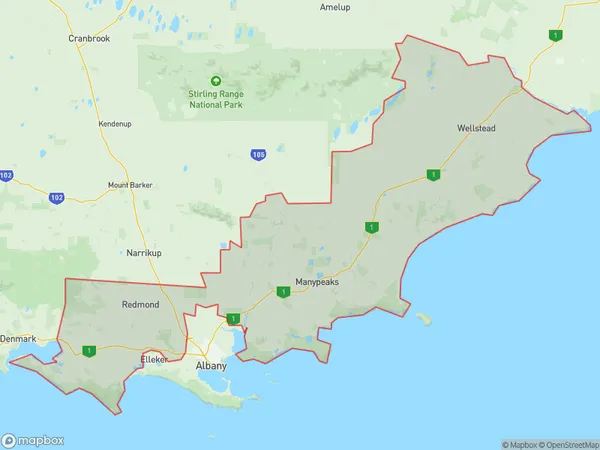 AU PostCode 6324 Suburbs Map for Albany Region