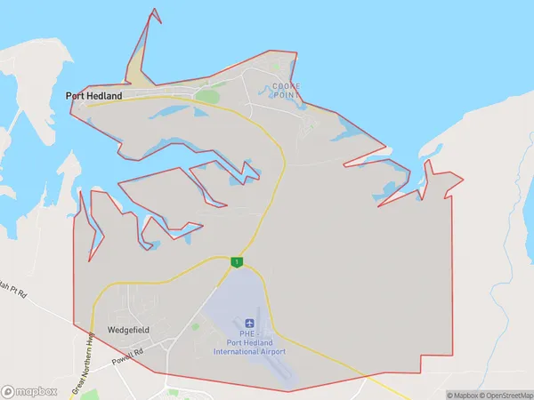 AU PostCode 6722 Suburbs Map for Port Hedland