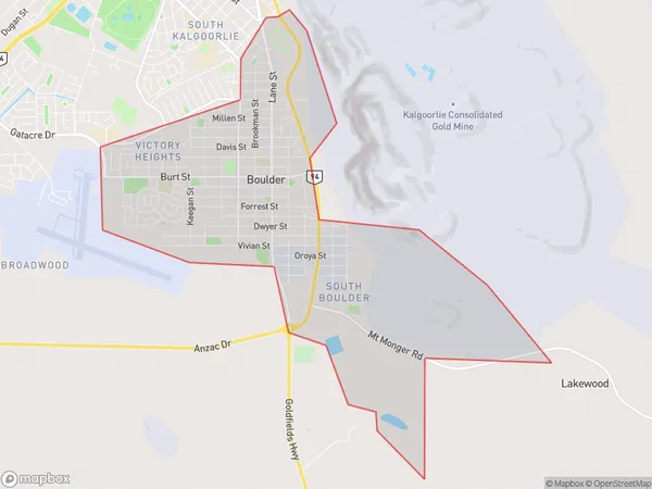 AU PostCode 6432 Suburbs Map for Boulder