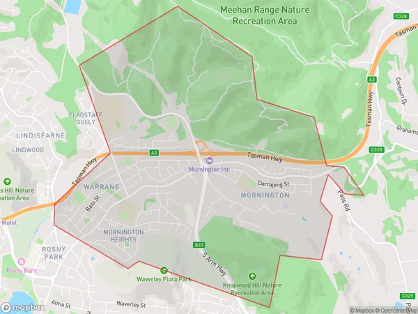 AU PostCode 7018 Suburbs Map for Mornington - Warrane