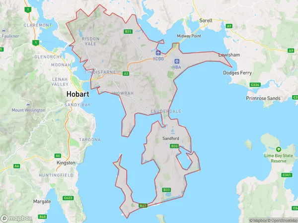 Hobart North East, Tasmania Polygon Area Map