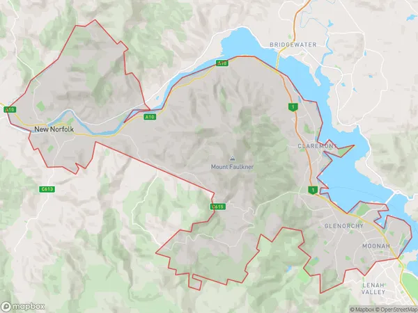 Hobart North West, Tasmania Polygon Area Map