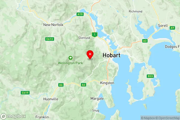 Mount Wellington, Tasmania Region Map