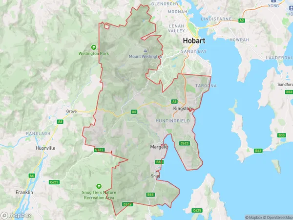 Hobart South and West, Tasmania Polygon Area Map