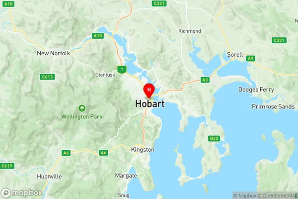 Hobart, Tasmania Region Map