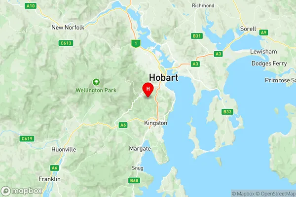 South Hobart Fern Tree, Tasmania Region Map