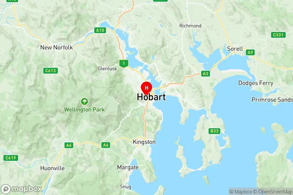 West Hobart, Tasmania Region Map