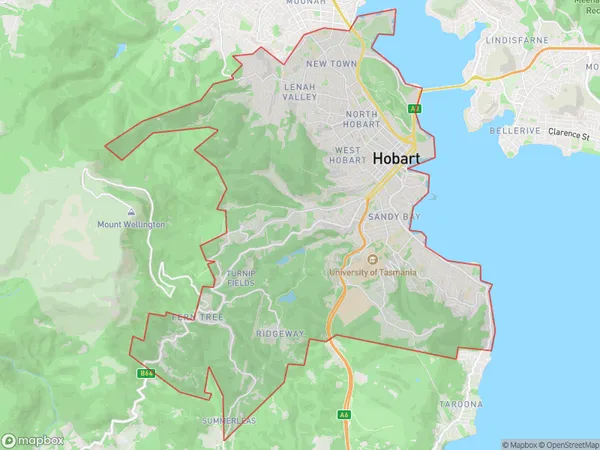 Hobart Inner, Tasmania Polygon Area Map