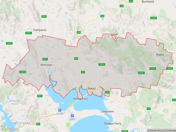 ZipCode 7172 Areas Map for Sorell - Richmond