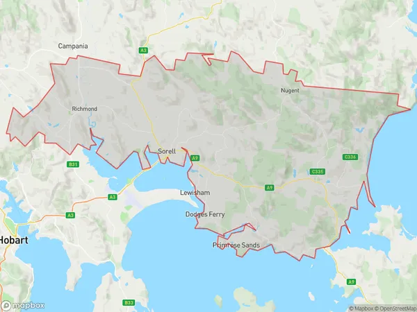 Sorell Dodges Ferry, Tasmania Polygon Area Map