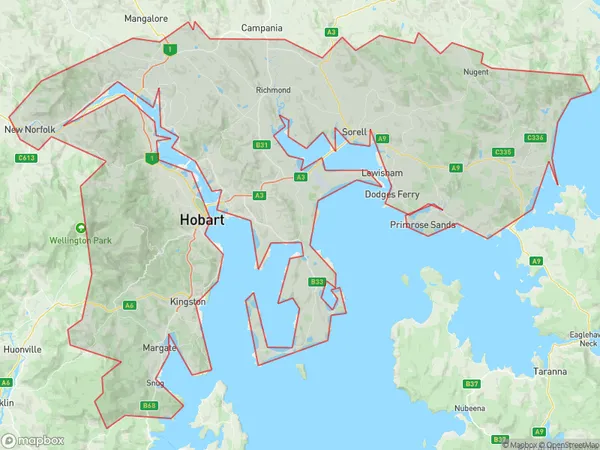 Hobart, Tasmania Polygon Area Map