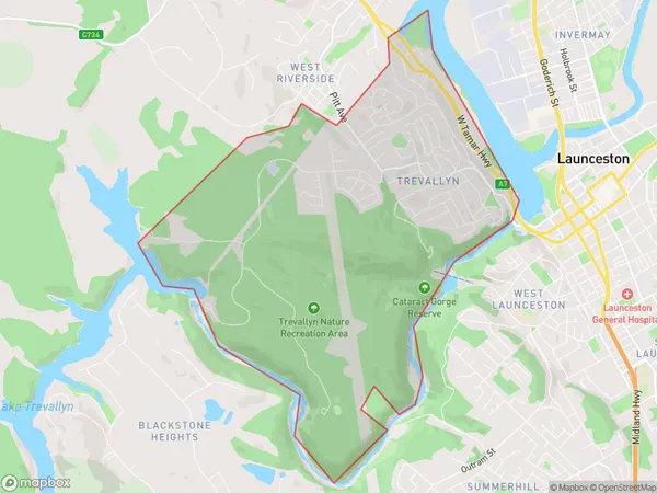 Trevallyn, Tasmania Polygon Area Map