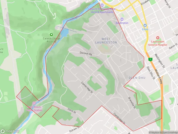 West Launceston, Tasmania Polygon Area Map