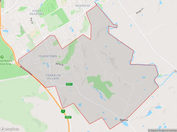 Youngtown Relbia, Tasmania Polygon Area Map