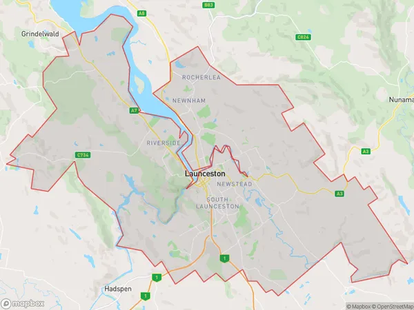 Launceston, Tasmania Polygon Area Map