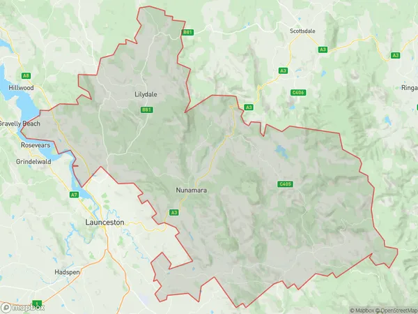 AU PostCode 7258 Suburbs Map for Dilston - Lilydale