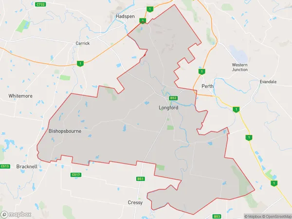 AU PostCode 7301 Suburbs Map for Longford