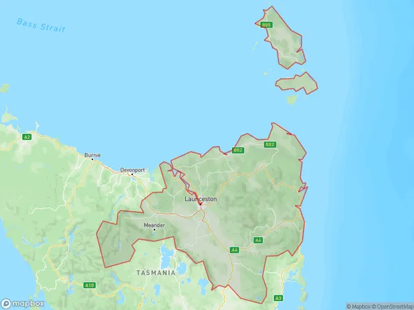 Launceston and North East, Tasmania Polygon Area Map