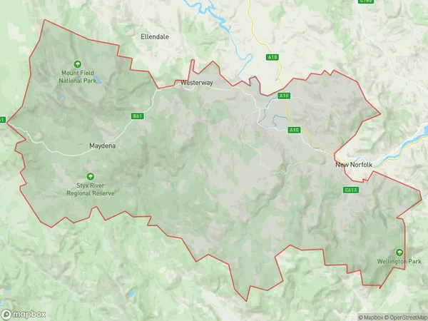 AU PostCode 7140 Suburbs Map for Derwent Valley