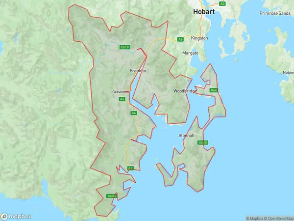 Huon Bruny Island, Tasmania Polygon Area Map