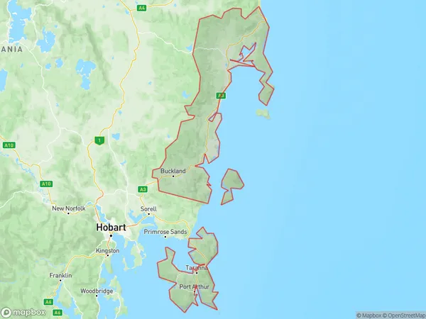 South East Coast, Tasmania Polygon Area Map