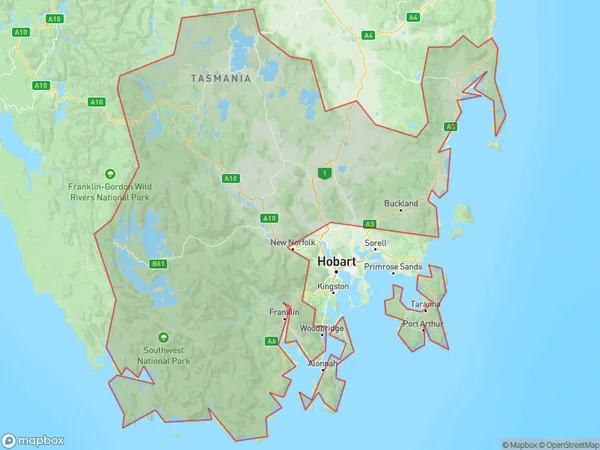 South East, Tasmania Polygon Area Map