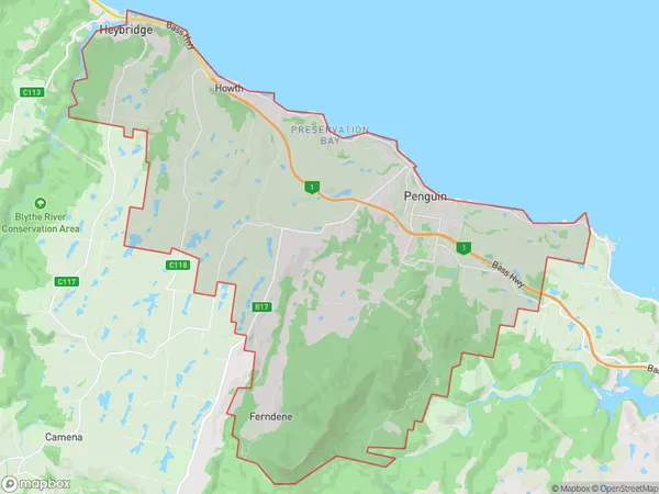 AU PostCode 7316 Suburbs Map for Penguin - Sulphur Creek