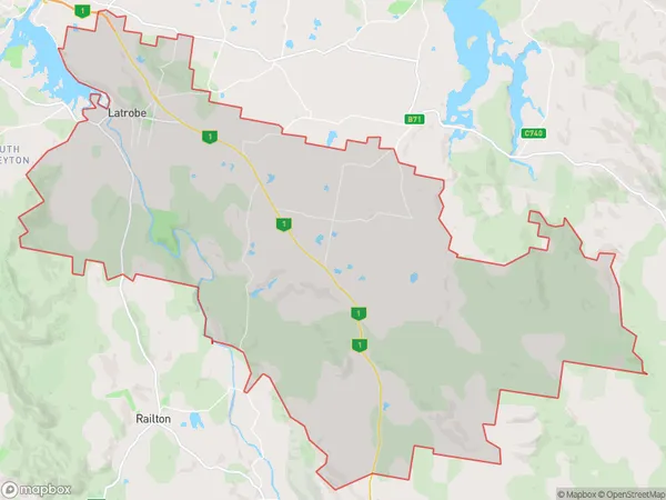 AU PostCode 7307 Suburbs Map for Latrobe