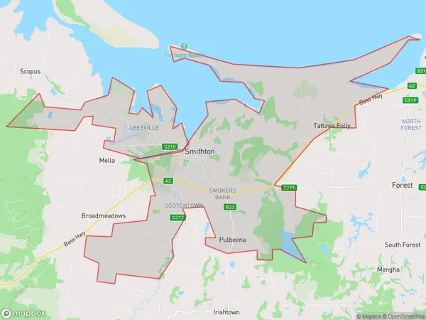 Smithton, Tasmania Polygon Area Map