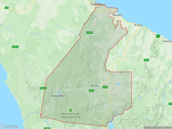 Waratah, Tasmania Polygon Area Map