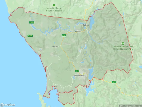 West Coast (Tas.), Tasmania Polygon Area Map