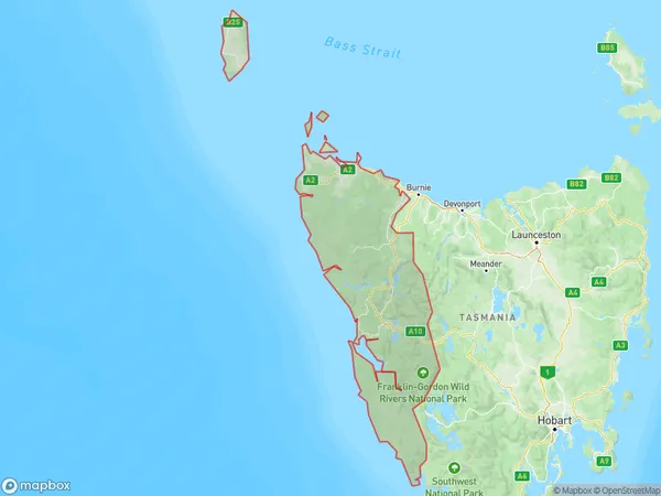 West Coast, Tasmania Polygon Area Map