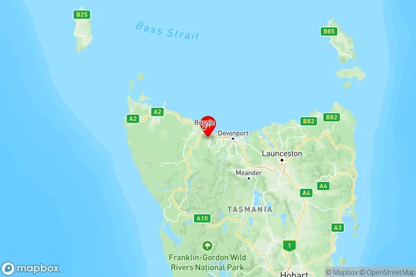 West and North West, Tasmania Region Map