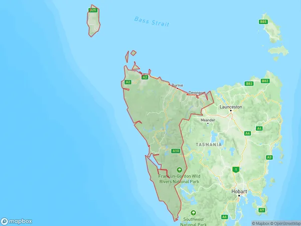 West and North West, Tasmania Polygon Area Map