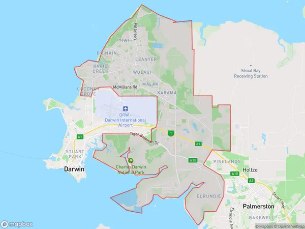 Darwin Suburbs, Northern Territory Polygon Area Map