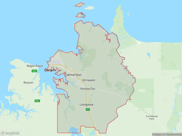 Darwin, Northern Territory Polygon Area Map